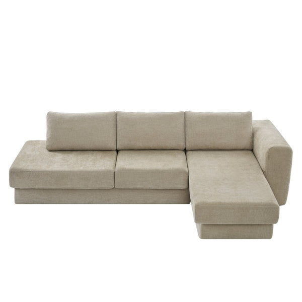 English Elm L-shaped Chenille Sectional Sofa with Deep Modular Seating and Layered Cushion Comfort Brown N763S000090D