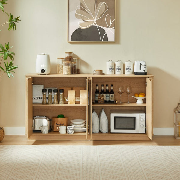 English Elm 63" Wave Front Sideboard with Four Door Storage for Living Room Hallway Bedroom Oak W1820P431360