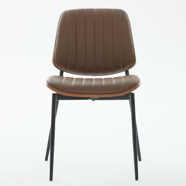 English Elm Dining Chairs Mid Century Modern Set of 2 Walnut Bentwood Back PU Upholstered Seats Ergonomic Design, Stable Metal Legs Brown W1143P379860