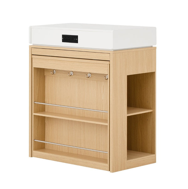 English Elm [video] Trexm Extendable Kitchen Island with Power Outlet Drawers and Rolling Base XW000028AAN