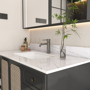English Elm 43 Inch Marble Vanity Top - Elegant Bianco Carrara Venato With Undermount Sink & Pre-Drilled Faucet W2700P194076