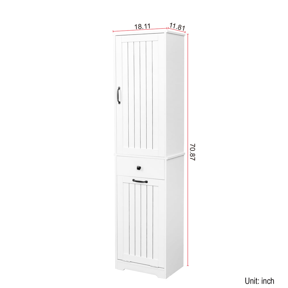 English Elm Laundry Cabinet with Drawer & Removable Laundry Bag Organizer, White MDF Particleboard, Slim 39.4" x 20.7" x 8.7" W331P235403