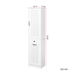 English Elm Laundry Cabinet with Drawer & Removable Laundry Bag Organizer, White MDF Particleboard, Slim 39.4" x 20.7" x 8.7" W331P235403