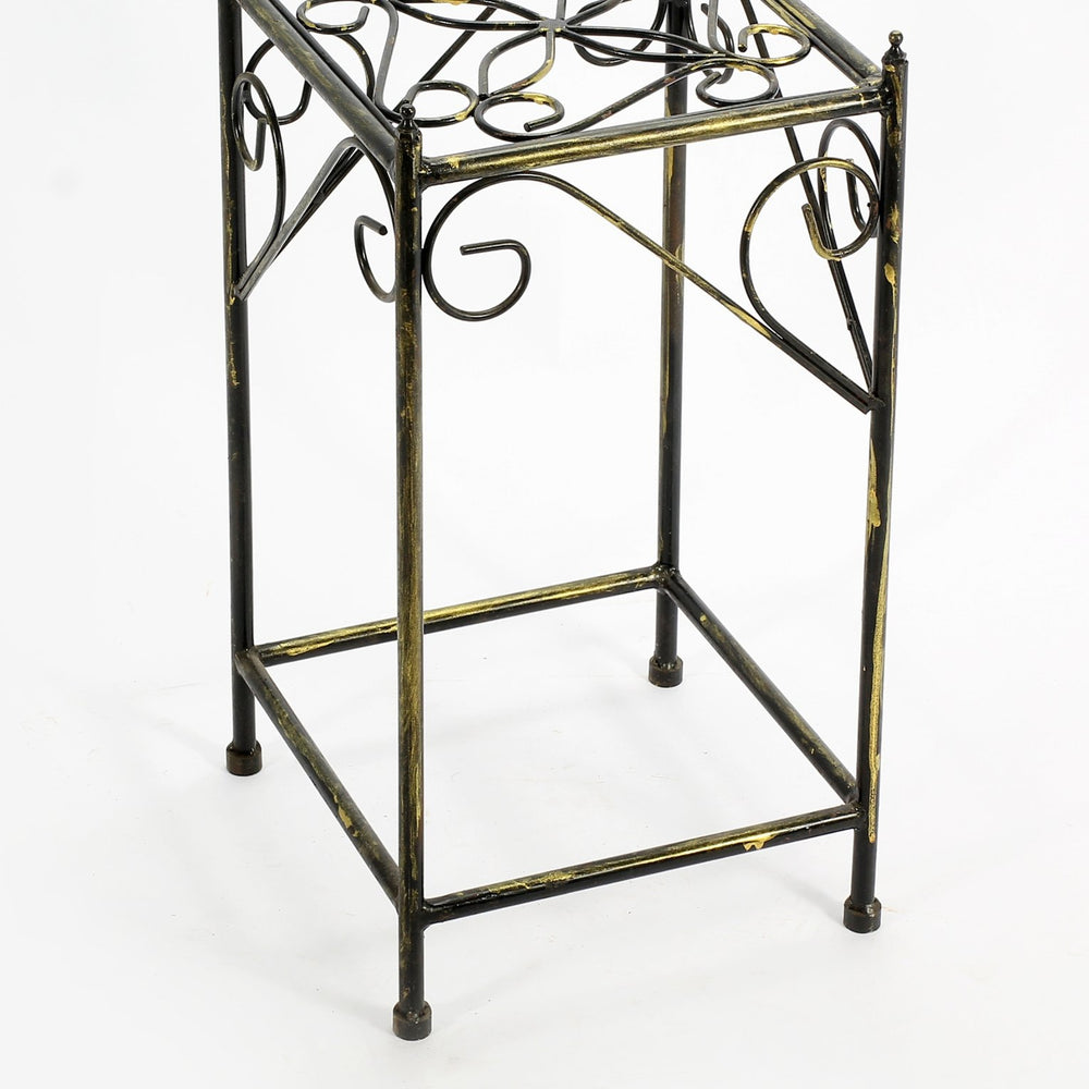 English Elm 20.67" Elegant Lattice Square Cast Metal Plant Stand in Black/Gold — Durable Powder Coat Finish, Fully Assembled, 11x11x20.5" B072115988
