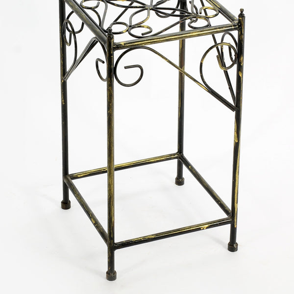English Elm 20.67" Elegant Lattice Square Cast Metal Plant Stand in Black/Gold — Durable Powder Coat Finish, Fully Assembled, 11x11x20.5" B072115988
