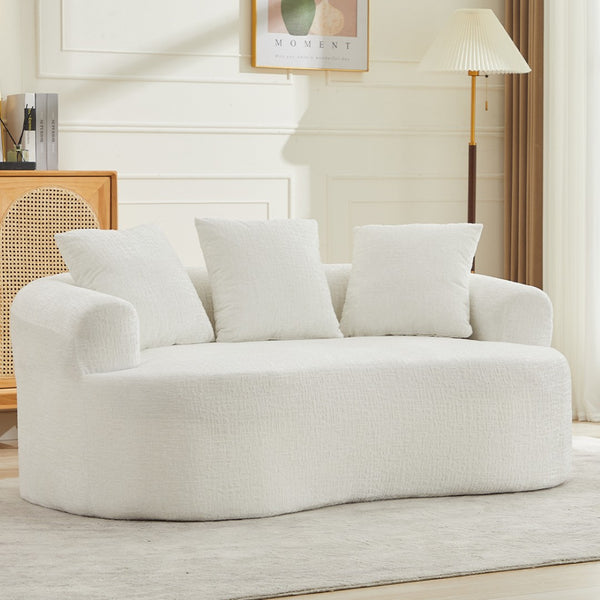 English Elm Curved Chenille Loveseat with Memory Foam Seating and Three Pillows for Compact Spaces Beige W2915P324468