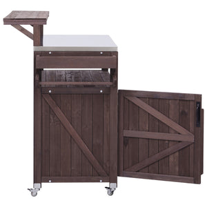 English Elm K&K 53.3" Outdoor Kitchen Island with 1.2" Stainless Top, Spacious Storage, Raised Shelf, Wheels Brown N707P250628Z