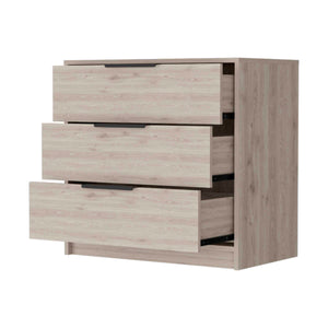 English Elm Washington Dark-Brown Three Drawer Dresser with Black Handles Rustic-Contemporary Storage Chest B128P148841