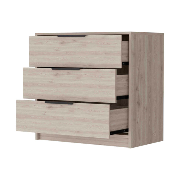 English Elm Washington Dark-Brown Three Drawer Dresser with Black Handles Rustic-Contemporary Storage Chest B128P148841