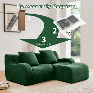 English Elm L-Shaped Teddy Fabric 2-Seat Sofa - Cloud-Like Comfort, No Assembly, Ergonomic Design, Green Delight W714S01438