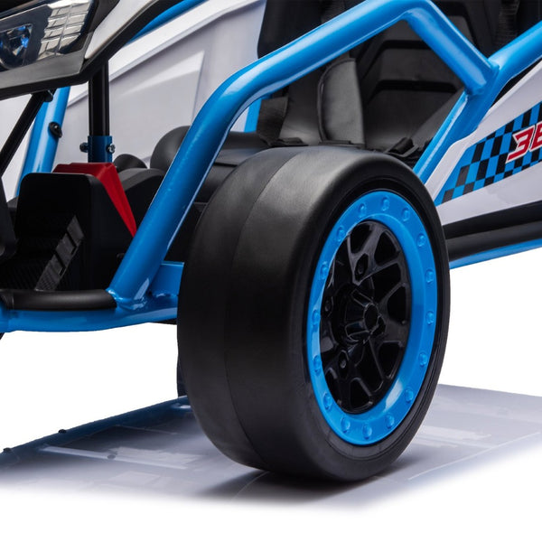 English Elm 24v Dual Motor Kids Go Kart with Drift Mode Roll Cage and Rear Suspension Ages 6 to 12 Blue W1578P454056