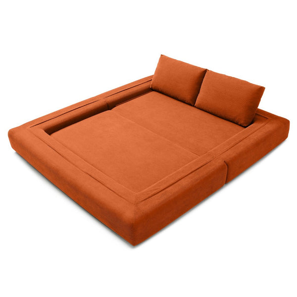 English Elm 81'' Corduroy Floor Sofa Convertible Loveseat Futon Sleeper with Foam Fill and Pillows Orange W1117P459732