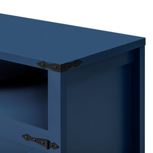 English Elm U_style 59 Inch Sideboard Buffet with Built in Power Outlets Open Cubbies Metal Accents Navy Blue N711P347407V