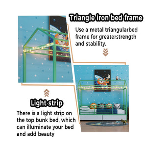 English Elm Metal Twin Over Bunk Bed with Full Guardrail Ladder and Convertible Iron Frame W3752S00018