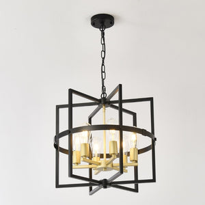 English Elm 6-light Tiered Lantern Chandelier Metal Industrial Farmhouse Pendant for Foyer Dining W5008P464267