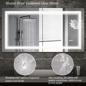 English Elm 60" LED Bathroom Mirror 60" x 32" Frameless Lighted Wall Mirror with Anti-Fog Touch Sensor, Dimmable Color Temps and Shatterproof Glass W2312P368817