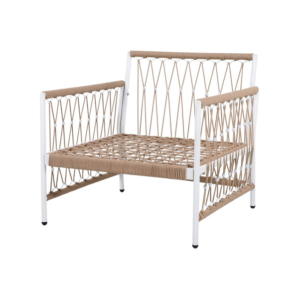 English Elm 3-piece Outdoor Bohemian Rope Lounge Set with Tempered Glass Table for Patio N767P306731B_N767P306732B