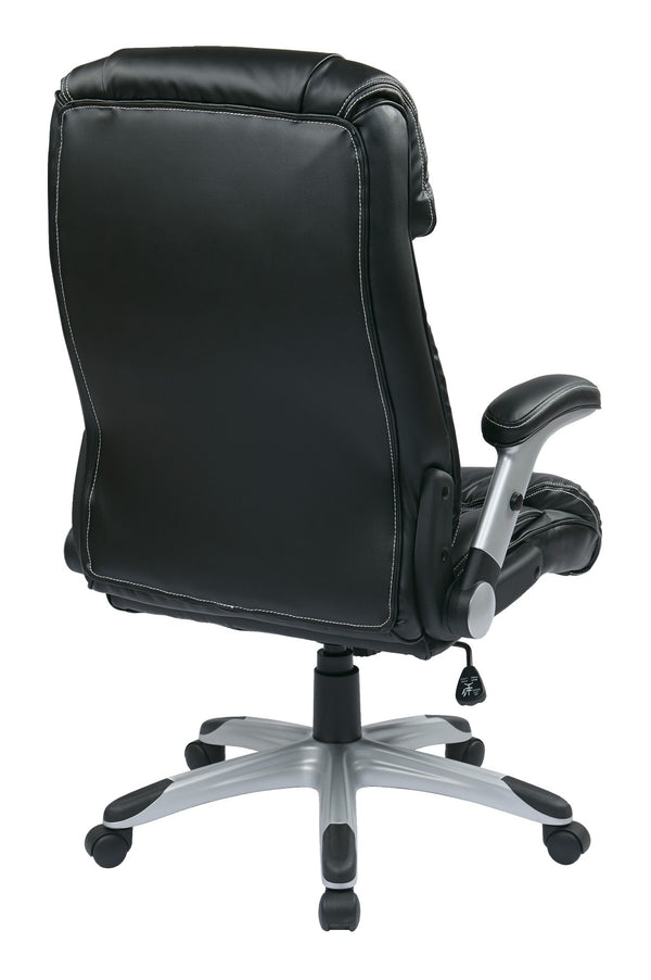 OSP Home Furnishings Executive Bonded Leather Office Chair with Lumbar Support Padded Arms and Pneumatic Lift ECH38665A-EC3