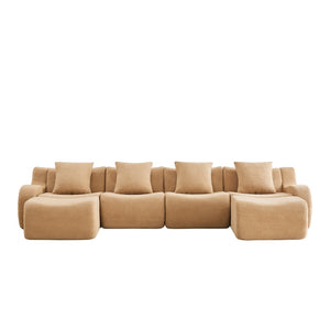English Elm U-Shaped Modular Sofa In Luxurious Teddy Fabric, No Assembly Needed, Ergonomic Design For Comfort W714S01437-GIGA