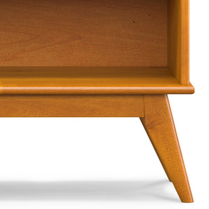 English Elm Draper Teak Low Bookcase – Solid Rubberwood, 4 Open Shelves, Mid-Century Tapered Legs, Anti-Tip B136P238603