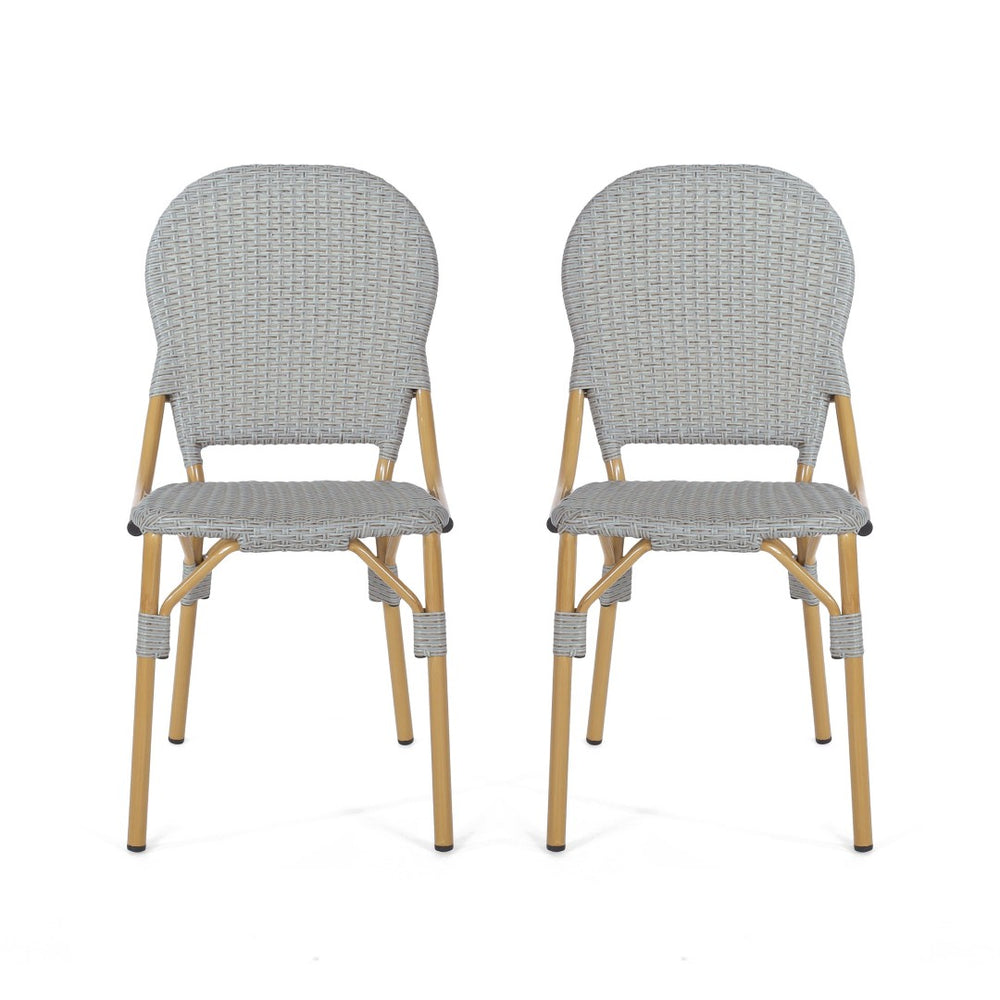 English Elm Outdoor Pe Rattan Bistro Chair Set of 2 with Powder-coated Aluminum Frame Patio 71420.00BGRY