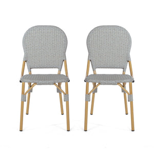 English Elm Outdoor Pe Rattan Bistro Chair Set of 2 with Powder-coated Aluminum Frame Patio 71420.00BGRY
