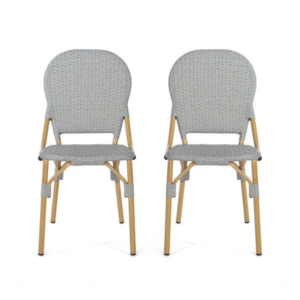 English Elm Outdoor Pe Rattan Bistro Chair Set of 2 with Powder-coated Aluminum Frame Patio 71420.00BGRY