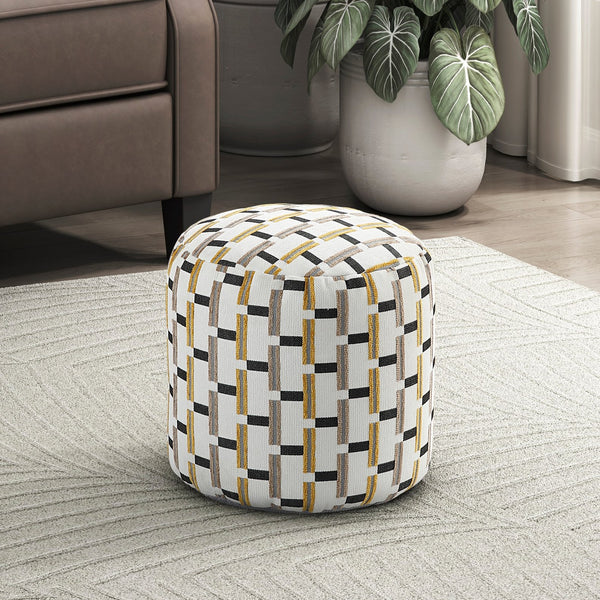 English Elm Cylindrical Multi-Color Pouf – Stylish Jacquard Upholstered Ottoman, Non-Slip Footstool & Chair B011P251653