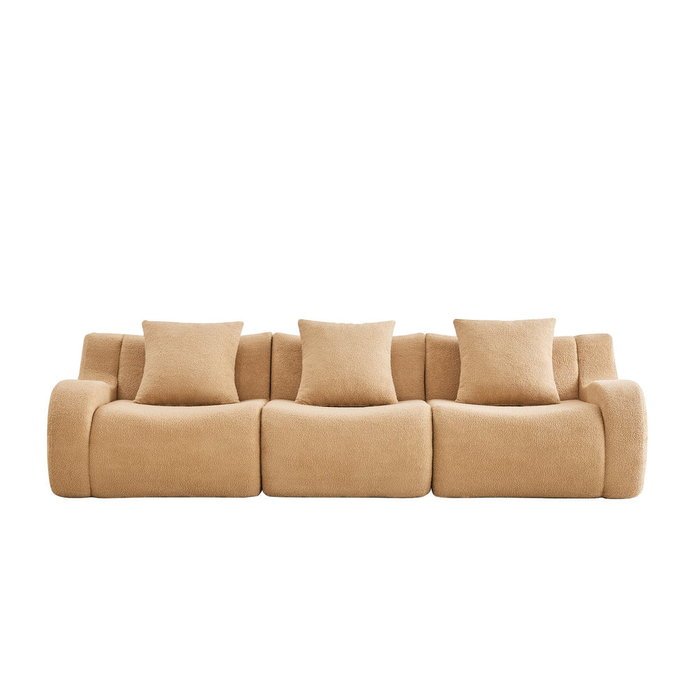 English Elm Boneless Sofa: Plush 3-Seat Camel Teddy Fabric With Non-Slip Base, Stylish Curved Armrests & Comfort W714S01431