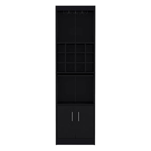 English Elm Kevil 71-Inch Tall Bar Cabinet with 12-Bottle Cubbies, Stemware Rack, Pull-Out Shelf, Modern Storage Black 42 L x 19 W x 9 H B070P188835