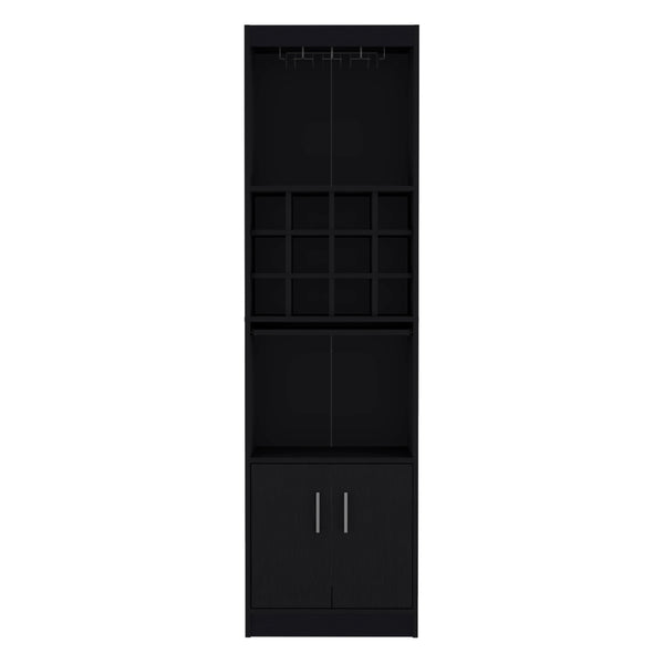 English Elm Kevil 71-Inch Tall Bar Cabinet with 12-Bottle Cubbies, Stemware Rack, Pull-Out Shelf, Modern Storage Black 42 L x 19 W x 9 H B070P188835
