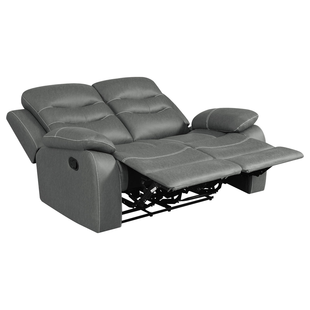 English Elm Kenneth Dark Grey Reclining Loveseat with Tufted Upholstery, Pillowtop Arms & Contrast Stitching B062P353278
