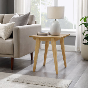 English Elm Walker Edison - Japandi Minimal Solid Wood Side Table with Tapered Legs — Sleek Veneer Nightstand for Small Spaces Light Brown 24.83 L x 22.94 W x 4.57 H B185P168911