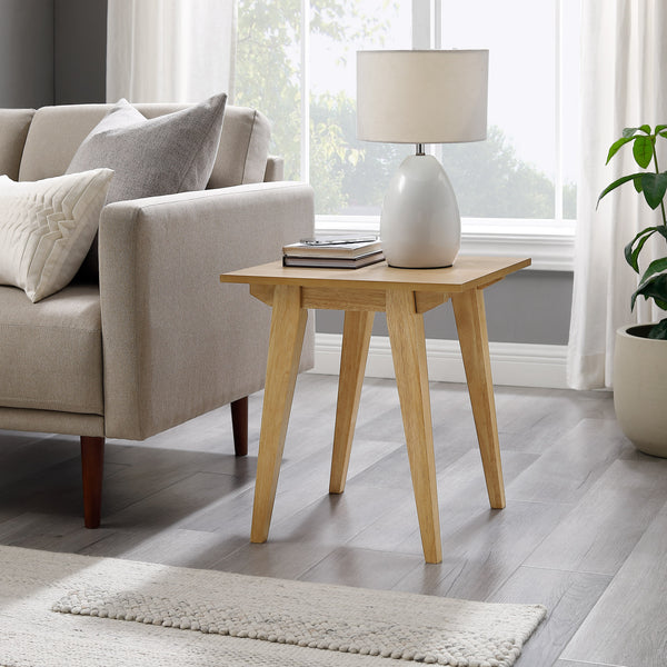 English Elm Walker Edison - Japandi Minimal Solid Wood Side Table with Tapered Legs — Sleek Veneer Nightstand for Small Spaces Light Brown 24.83 L x 22.94 W x 4.57 H B185P168911
