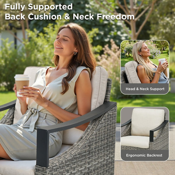 English Elm Outdoor Pe Wicker Lounge Chair Set of 2 with Deep Cushioned Seats for Patio Decks Beige T3773P416059
