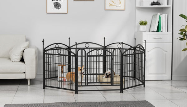 English Elm Dog Playpen 8 Panel Heavy Duty Iron Pet Enclosure Foldable Indoor Outdoor Exercise Pen Black W368P233996