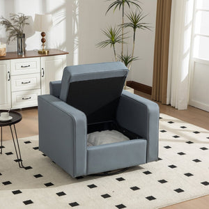 English Elm 33.6''w Swivel Club Chair Tech Cloth Upholstery Hidden Storage Square Accent Seat Blue W3098S00049