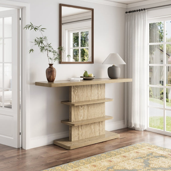 English Elm 63"vintage Walnut Console Table Two Open Shelves Slim Hallway Living Room Accent W757P399693