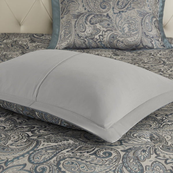 English Elm 12 Piece Comforter Set with Cotton Sateen Sheets Paisley Jacquard Bedding Queen Gray Accents Teal 19.29 L x 23.62 W x 12.2 H B035P148327