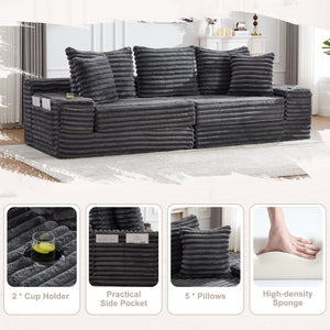 English Elm Oversized Corduroy Cloud Couch Convertible Sleeper Sofa with Memory Foam Seating Dark Gray W395S00117