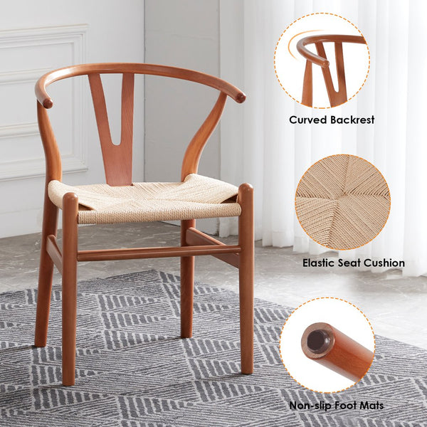 English Elm STARY Solid Wood Wishbone Dining Chair with Ergonomic Curved Back & Armrest, Eco-Friendly Comfort Walnut T3623P380998