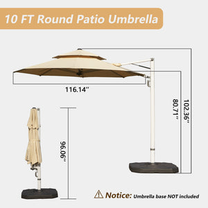 English Elm Round Cantilever Umbrella with Center Pole - 9-Rib Reinforced Aluminum Frame, 360° Pedal Rotate, Hydraulic Opening and 5-Position Tilt Adjustment for Superior Sun Protection Beige W1859P337923