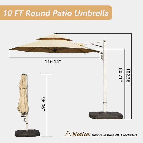 English Elm Round Cantilever Umbrella with Center Pole - 9-Rib Reinforced Aluminum Frame, 360° Pedal Rotate, Hydraulic Opening and 5-Position Tilt Adjustment for Superior Sun Protection Beige W1859P337923