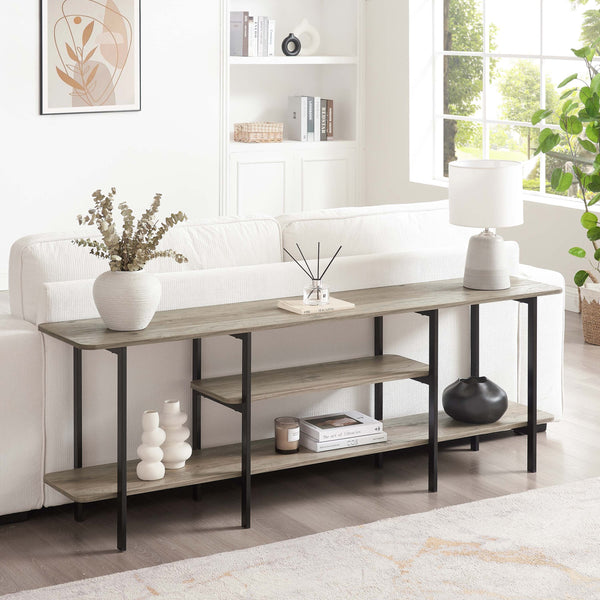 English Elm Celine 71" Console Table with 3 Shelves for TVs up to 60" – Sturdy MDF Top & Steel Legs, Stylish Display Solution Grey B365P397671