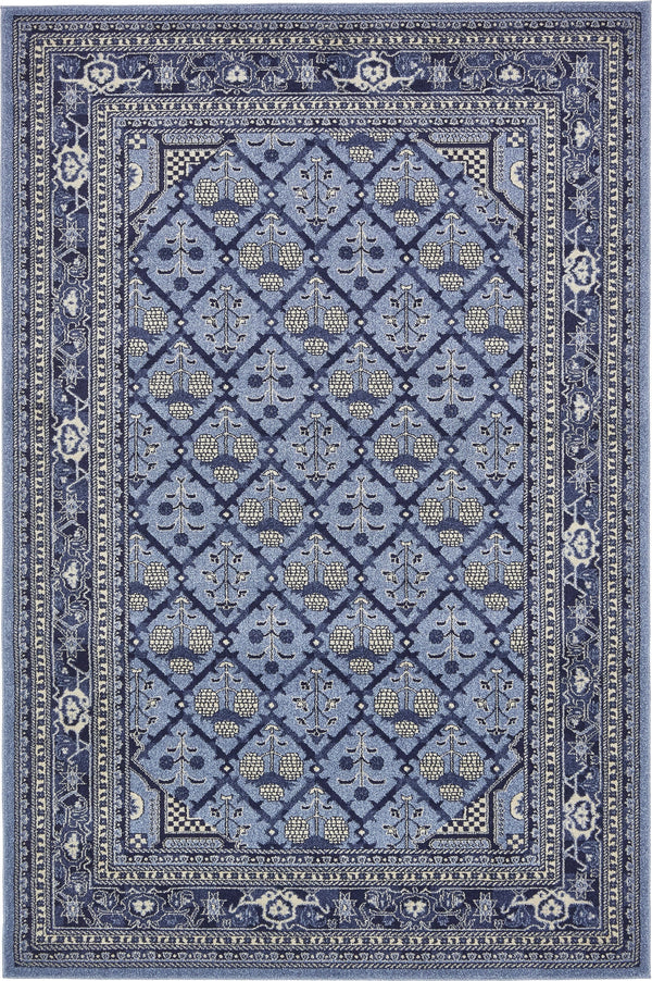 Unique Loom La Jolla Trellis Machine Made Geometric Rug Blue, Blue/Ivory/Navy Blue/Light Blue 6' 1" x 9' 0"