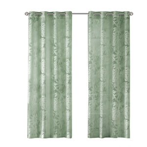 JLA Home Madison Park - Palm Palm Leaf Burnout Window Sheer brings tropical texture, airy privacy, OEKO‑TEX safety, grommet top elegance tailored for serene coastal and botanical interiors Sage Green MP40-8218