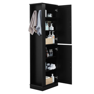 English Elm Tall Bathroom Storage Cabinet - Freestanding With Adjustable Shelves, Hooks & Modern Black Design N725P241834B-GIGA