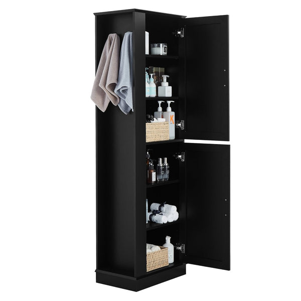 English Elm Tall Bathroom Storage Cabinet - Freestanding With Adjustable Shelves, Hooks & Modern Black Design N725P241834B-GIGA