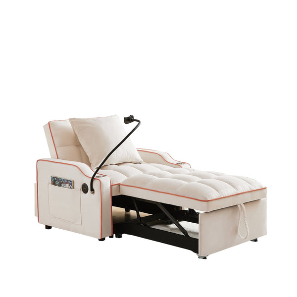 English Elm 3-in-1 Convertible Sofa Bed with USB & Type-C Ports, Cup Holders, Adjustable Backrest for Small Spaces Beige W2151142226