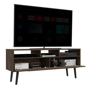 English Elm Tv Stand Dark Walnut for TVs up to 60" with 3 Open Shelves & 2 Adjustable Drawers, 56" Top Capacity B097133050